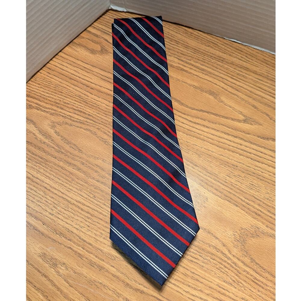 Men's Silk Necktie Tie Lauren Ralph Lauren Red White Blue Stripes